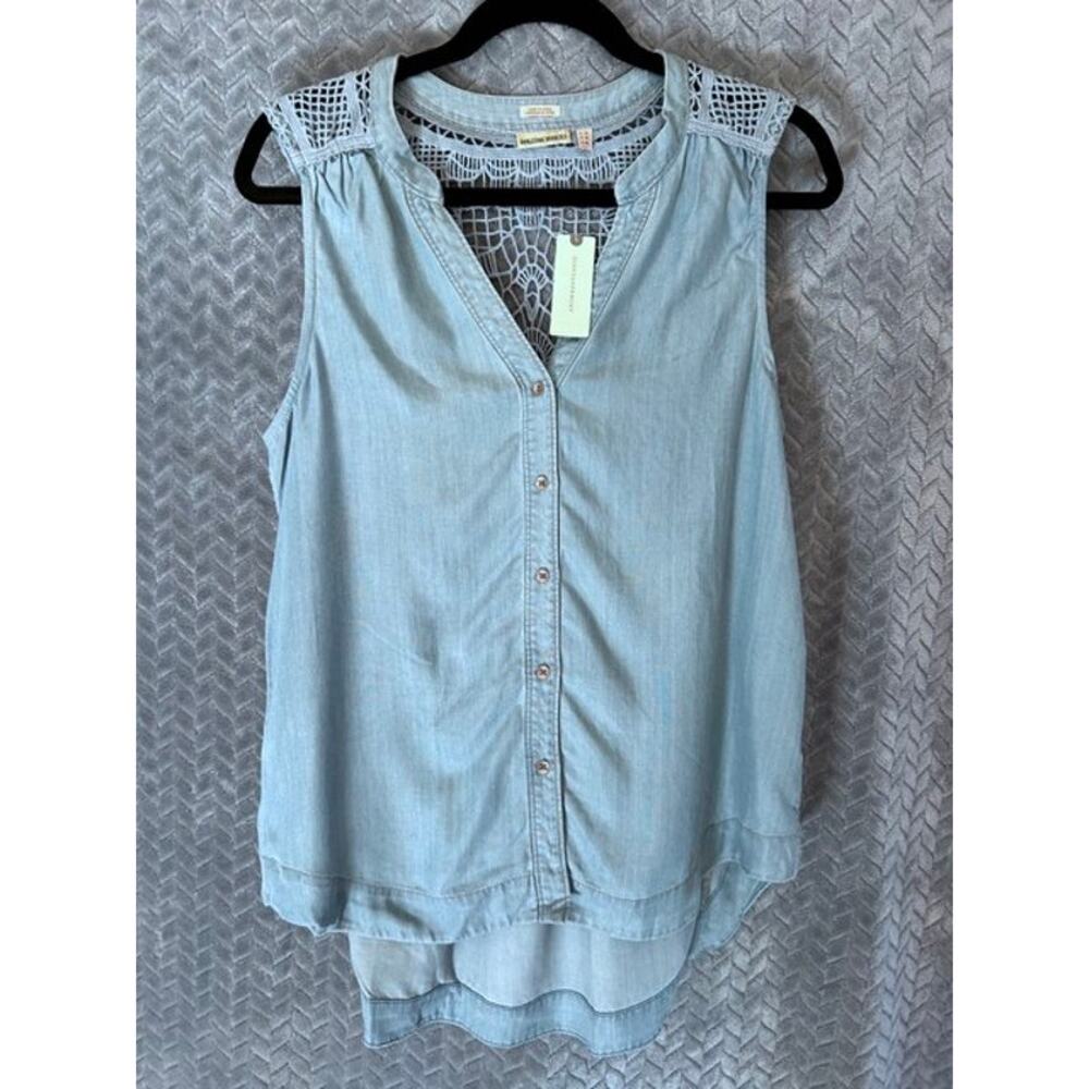 Holding Horses Anthropologie NWT Chambray Top Lace Cutouts Country Cowgirl